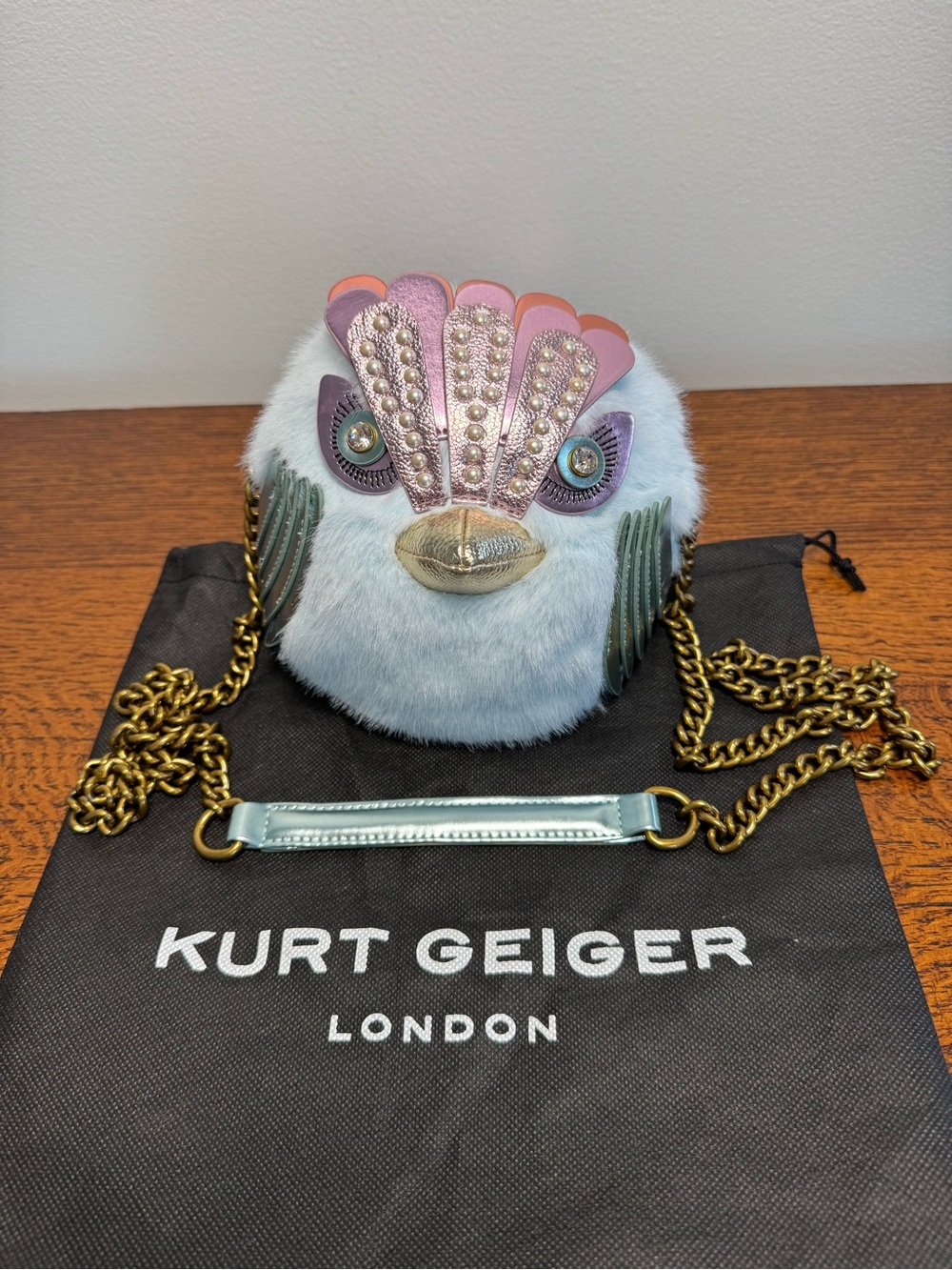 NWT Kurt Geiger London Faux Fur Eagle/Bird Crossbody Bag with Dust Bag